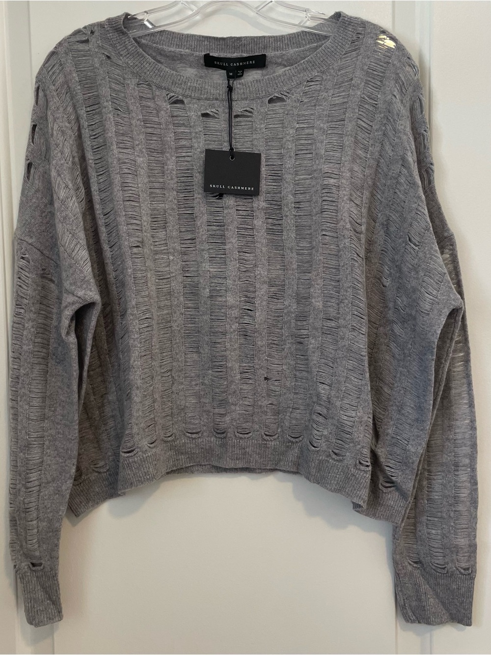 Skull Cashmere Open Knit Skull Sweater Gray Size M NWT Rocker Chic - Picture 2 of 5